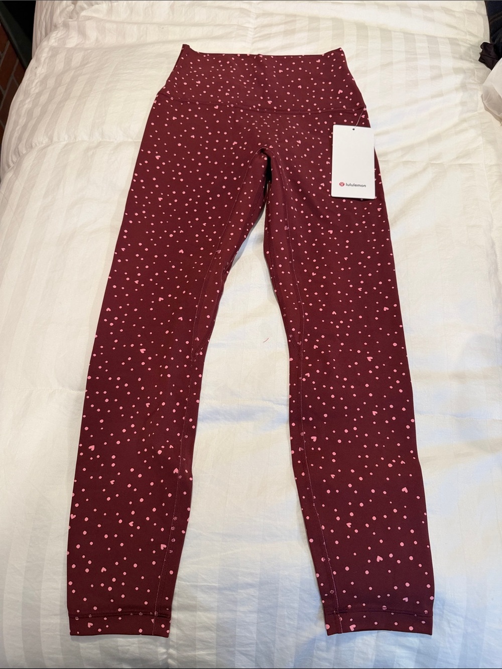 lululemon athletica Maroon Leggings scattered heart Print